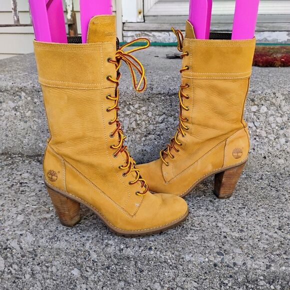Women's Timberland Lace-Up Block-Heel Boots Size 8W - Picture 4 of 13